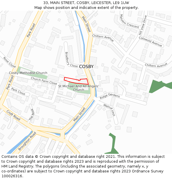 33, MAIN STREET, COSBY, LEICESTER, LE9 1UW: Location map and indicative extent of plot