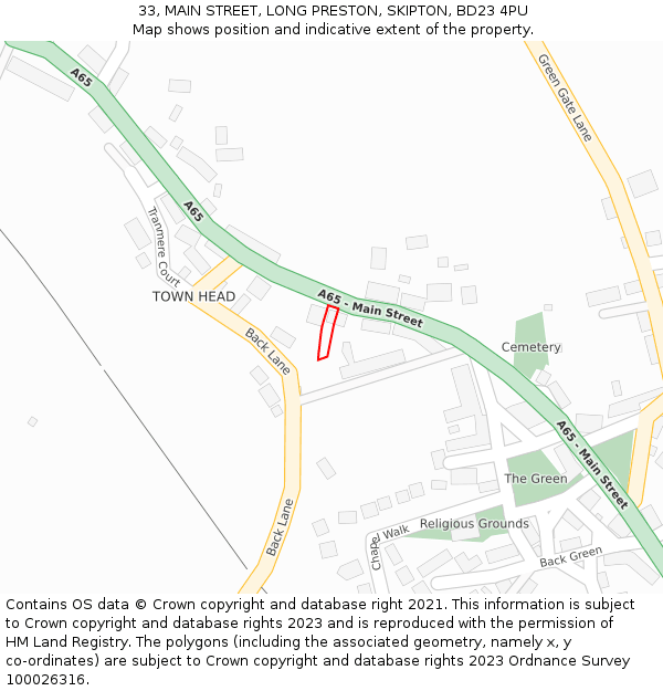 33, MAIN STREET, LONG PRESTON, SKIPTON, BD23 4PU: Location map and indicative extent of plot