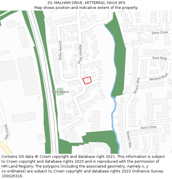 33, MALHAM DRIVE, KETTERING, NN16 9FS: Location map and indicative extent of plot