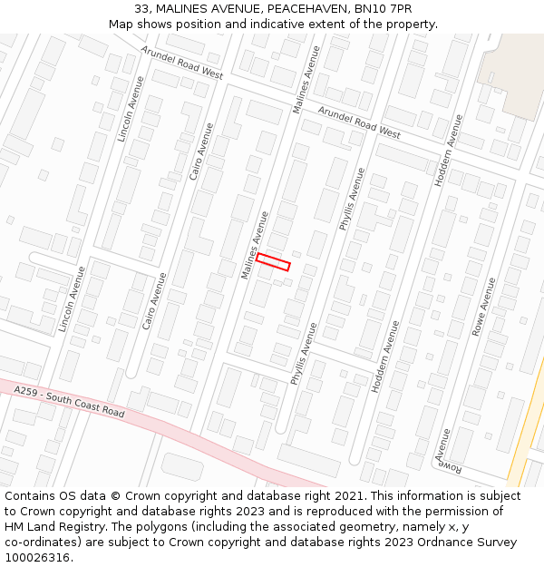 33, MALINES AVENUE, PEACEHAVEN, BN10 7PR: Location map and indicative extent of plot