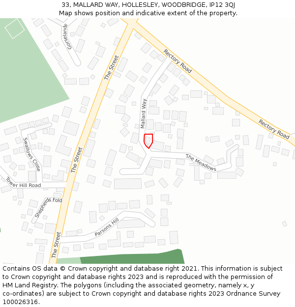 33, MALLARD WAY, HOLLESLEY, WOODBRIDGE, IP12 3QJ: Location map and indicative extent of plot
