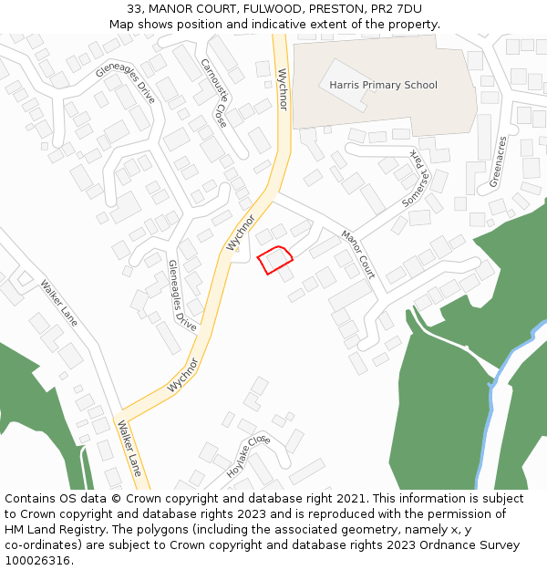 33, MANOR COURT, FULWOOD, PRESTON, PR2 7DU: Location map and indicative extent of plot