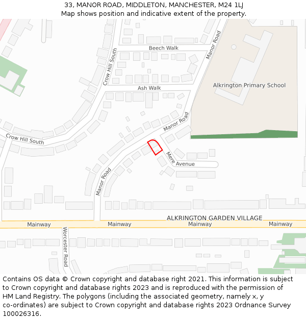 33, MANOR ROAD, MIDDLETON, MANCHESTER, M24 1LJ: Location map and indicative extent of plot