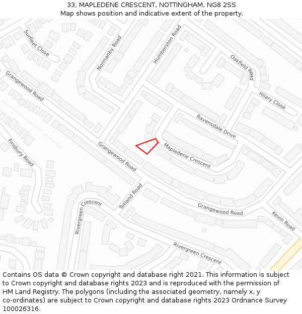 33, MAPLEDENE CRESCENT, NOTTINGHAM, NG8 2SS: Location map and indicative extent of plot