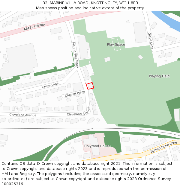 33, MARINE VILLA ROAD, KNOTTINGLEY, WF11 8ER: Location map and indicative extent of plot