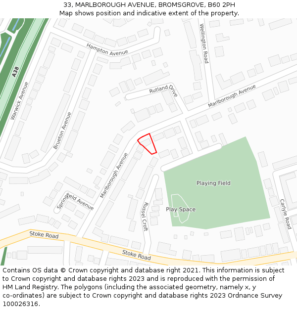 33, MARLBOROUGH AVENUE, BROMSGROVE, B60 2PH: Location map and indicative extent of plot