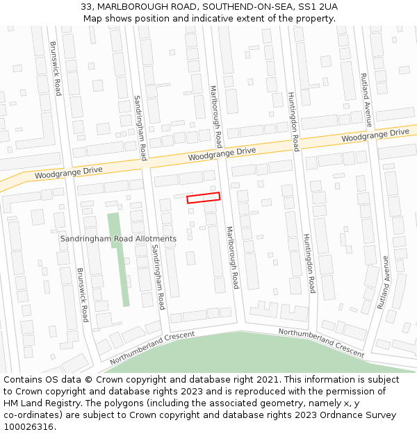 33, MARLBOROUGH ROAD, SOUTHEND-ON-SEA, SS1 2UA: Location map and indicative extent of plot