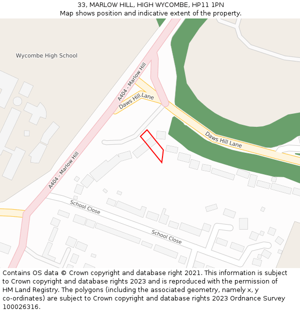 33, MARLOW HILL, HIGH WYCOMBE, HP11 1PN: Location map and indicative extent of plot