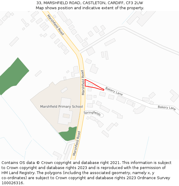 33, MARSHFIELD ROAD, CASTLETON, CARDIFF, CF3 2UW: Location map and indicative extent of plot