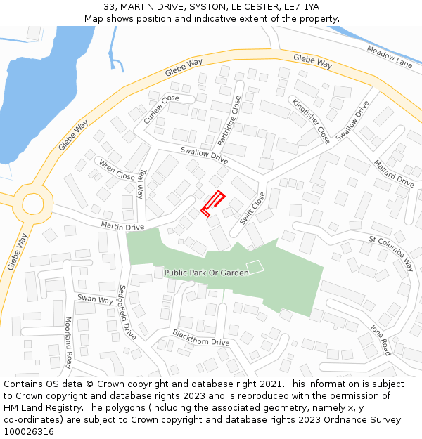 33, MARTIN DRIVE, SYSTON, LEICESTER, LE7 1YA: Location map and indicative extent of plot