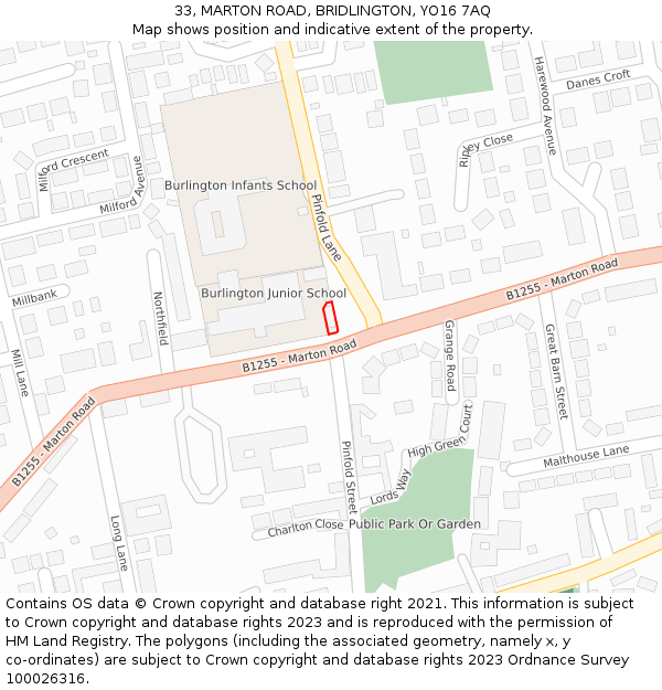 33, MARTON ROAD, BRIDLINGTON, YO16 7AQ: Location map and indicative extent of plot