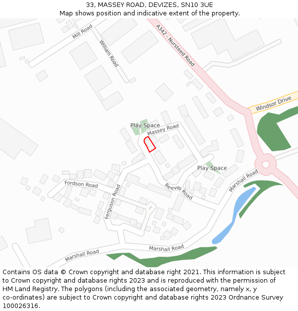 33, MASSEY ROAD, DEVIZES, SN10 3UE: Location map and indicative extent of plot