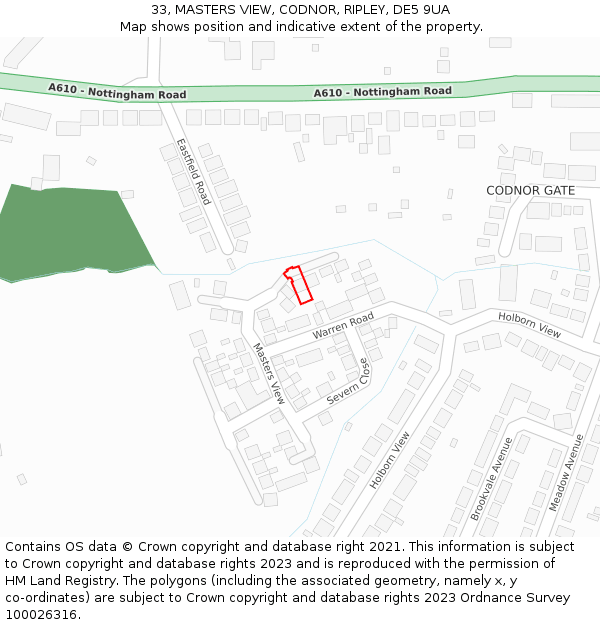 33, MASTERS VIEW, CODNOR, RIPLEY, DE5 9UA: Location map and indicative extent of plot
