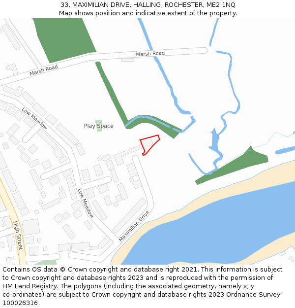 33, MAXIMILIAN DRIVE, HALLING, ROCHESTER, ME2 1NQ: Location map and indicative extent of plot