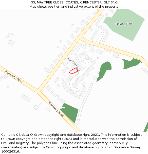33, MAY TREE CLOSE, COATES, CIRENCESTER, GL7 6NQ: Location map and indicative extent of plot
