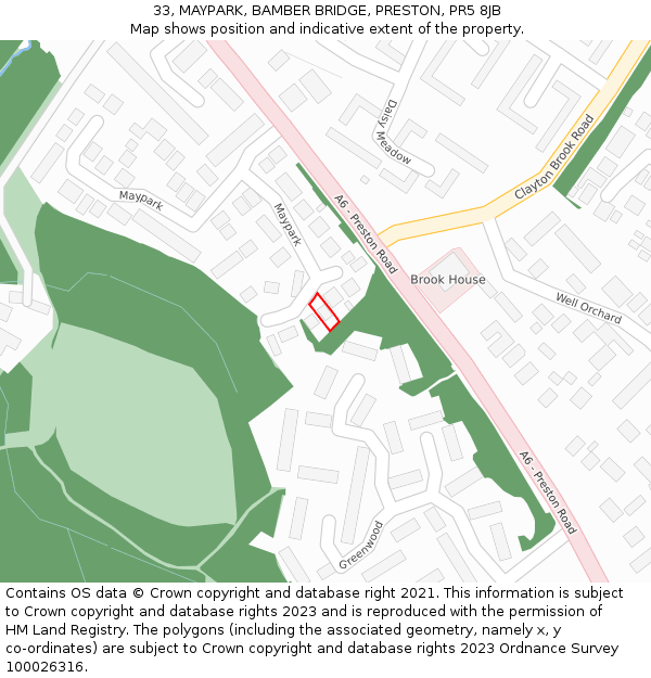 33, MAYPARK, BAMBER BRIDGE, PRESTON, PR5 8JB: Location map and indicative extent of plot