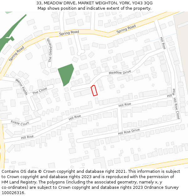 33, MEADOW DRIVE, MARKET WEIGHTON, YORK, YO43 3QG: Location map and indicative extent of plot