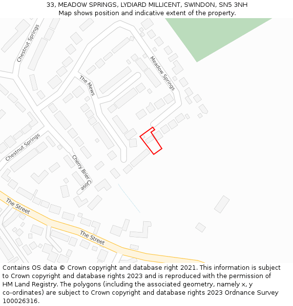 33, MEADOW SPRINGS, LYDIARD MILLICENT, SWINDON, SN5 3NH: Location map and indicative extent of plot