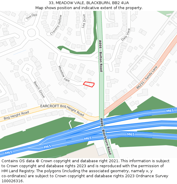 33, MEADOW VALE, BLACKBURN, BB2 4UA: Location map and indicative extent of plot