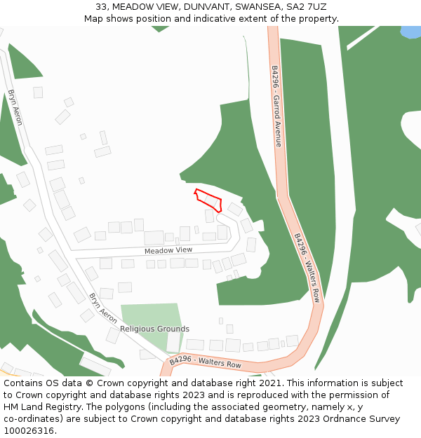 33, MEADOW VIEW, DUNVANT, SWANSEA, SA2 7UZ: Location map and indicative extent of plot