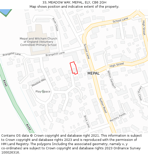 33, MEADOW WAY, MEPAL, ELY, CB6 2GH: Location map and indicative extent of plot