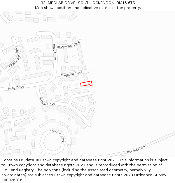 33, MEDLAR DRIVE, SOUTH OCKENDON, RM15 6TS: Location map and indicative extent of plot