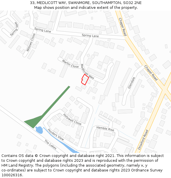 33, MEDLICOTT WAY, SWANMORE, SOUTHAMPTON, SO32 2NE: Location map and indicative extent of plot