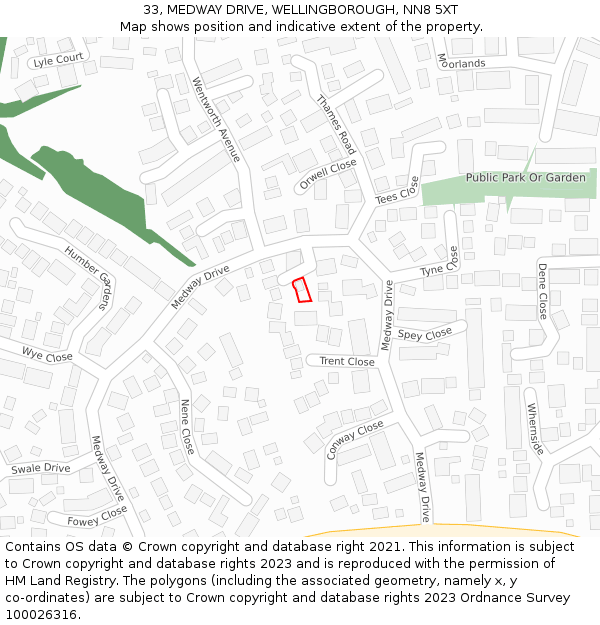 33, MEDWAY DRIVE, WELLINGBOROUGH, NN8 5XT: Location map and indicative extent of plot