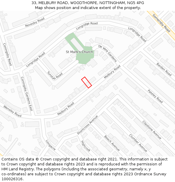 33, MELBURY ROAD, WOODTHORPE, NOTTINGHAM, NG5 4PG: Location map and indicative extent of plot