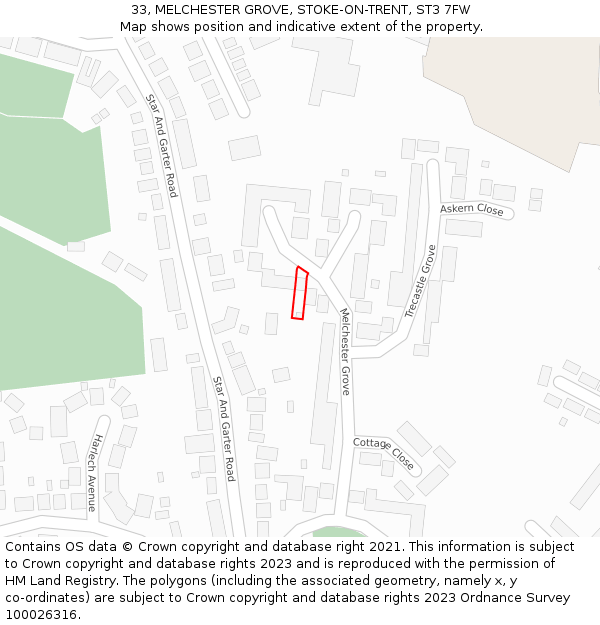 33, MELCHESTER GROVE, STOKE-ON-TRENT, ST3 7FW: Location map and indicative extent of plot