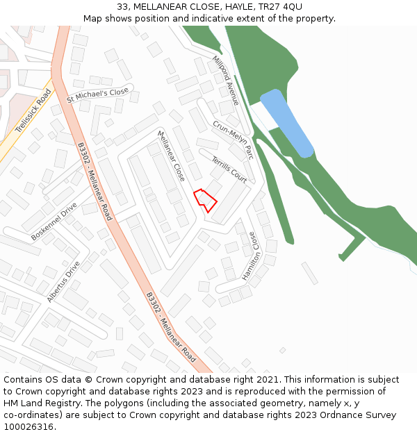 33, MELLANEAR CLOSE, HAYLE, TR27 4QU: Location map and indicative extent of plot