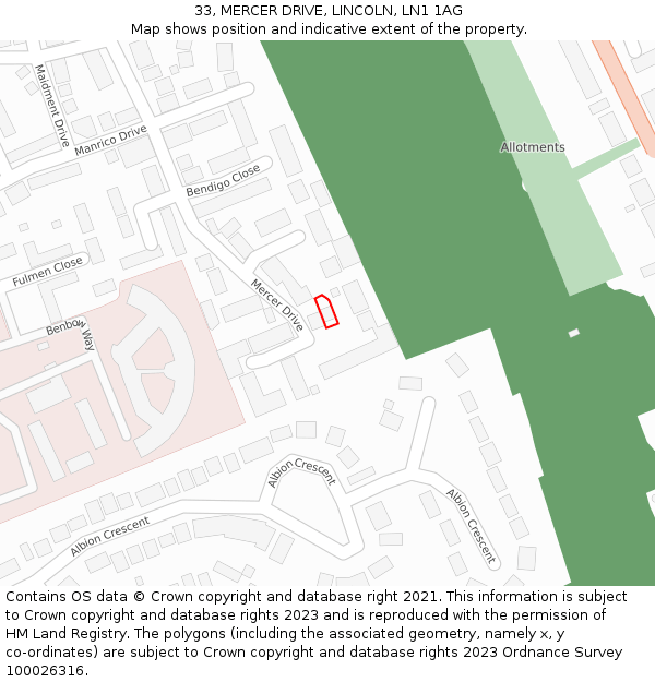 33, MERCER DRIVE, LINCOLN, LN1 1AG: Location map and indicative extent of plot