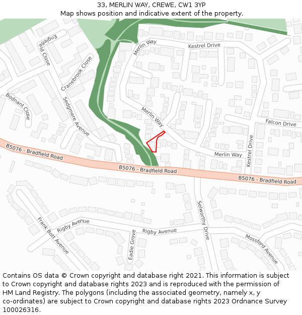 33, MERLIN WAY, CREWE, CW1 3YP: Location map and indicative extent of plot