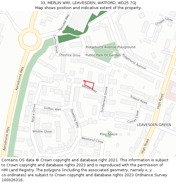 33, MERLIN WAY, LEAVESDEN, WATFORD, WD25 7GJ: Location map and indicative extent of plot