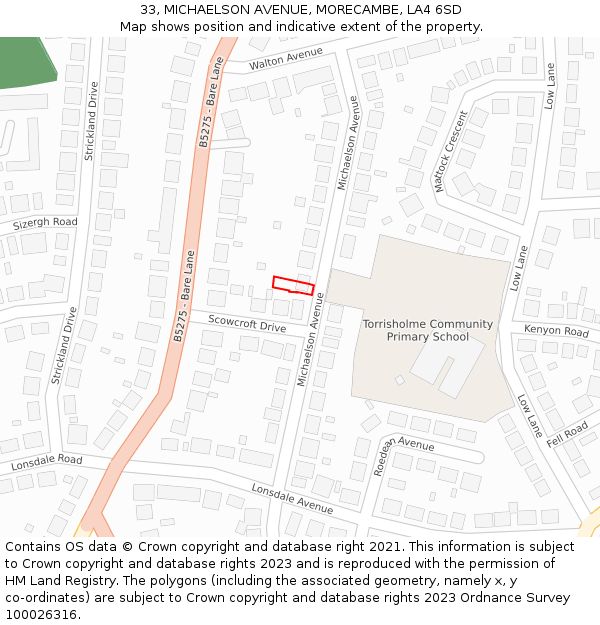 33, MICHAELSON AVENUE, MORECAMBE, LA4 6SD: Location map and indicative extent of plot