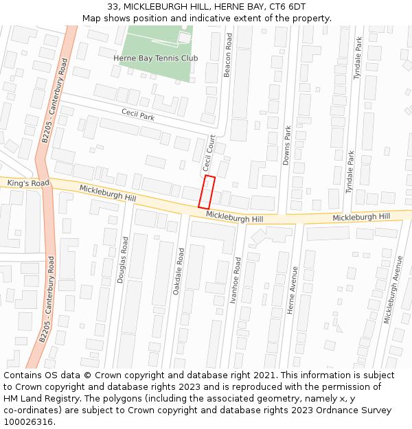 33, MICKLEBURGH HILL, HERNE BAY, CT6 6DT: Location map and indicative extent of plot