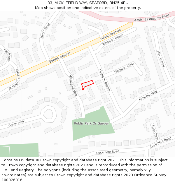 33, MICKLEFIELD WAY, SEAFORD, BN25 4EU: Location map and indicative extent of plot