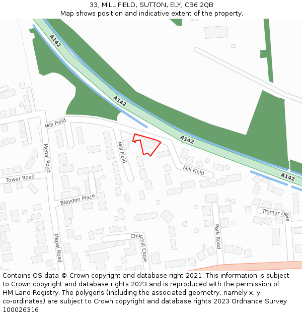 33, MILL FIELD, SUTTON, ELY, CB6 2QB: Location map and indicative extent of plot