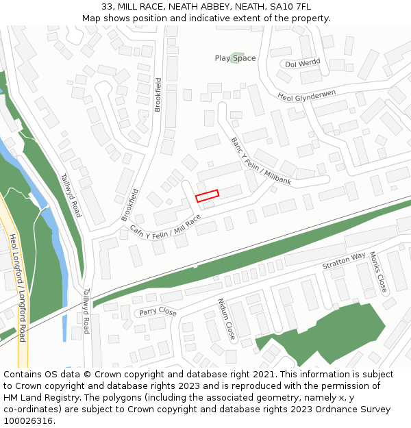 33, MILL RACE, NEATH ABBEY, NEATH, SA10 7FL: Location map and indicative extent of plot