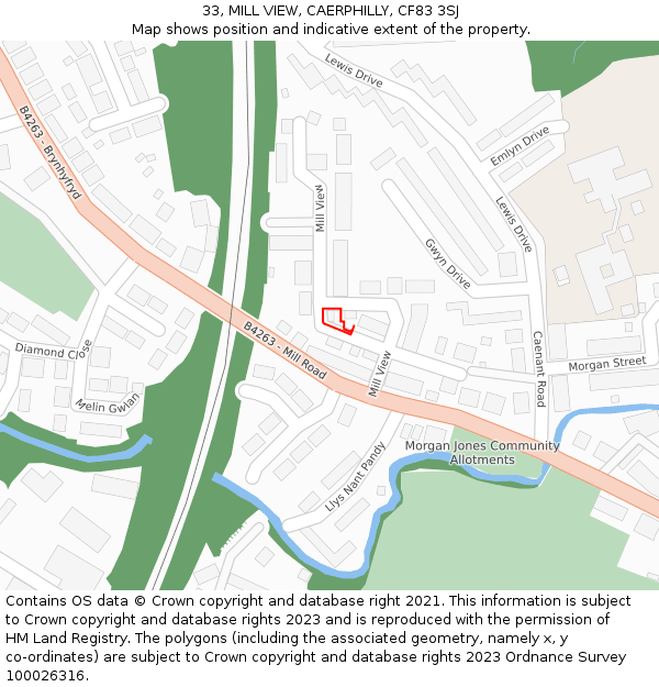 33, MILL VIEW, CAERPHILLY, CF83 3SJ: Location map and indicative extent of plot