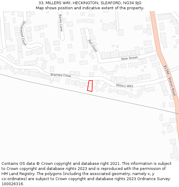 33, MILLERS WAY, HECKINGTON, SLEAFORD, NG34 9JG: Location map and indicative extent of plot