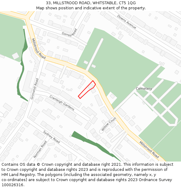 33, MILLSTROOD ROAD, WHITSTABLE, CT5 1QG: Location map and indicative extent of plot