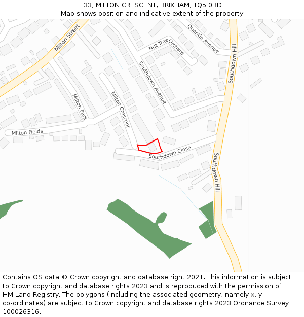 33, MILTON CRESCENT, BRIXHAM, TQ5 0BD: Location map and indicative extent of plot
