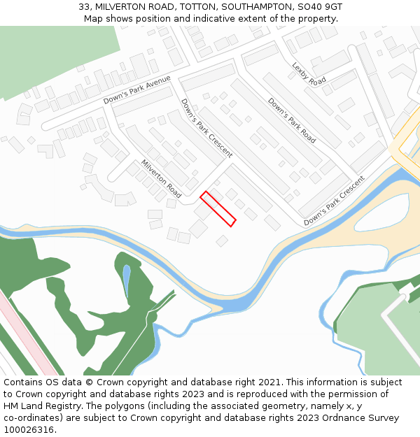 33, MILVERTON ROAD, TOTTON, SOUTHAMPTON, SO40 9GT: Location map and indicative extent of plot