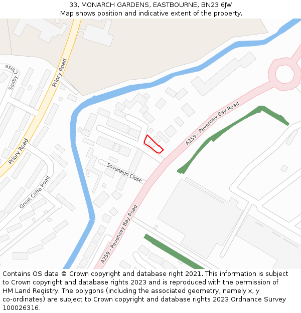 33, MONARCH GARDENS, EASTBOURNE, BN23 6JW: Location map and indicative extent of plot
