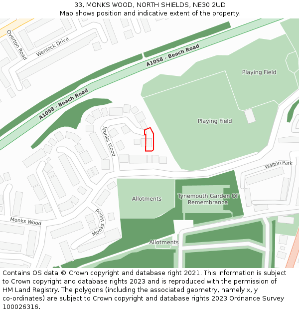 33, MONKS WOOD, NORTH SHIELDS, NE30 2UD: Location map and indicative extent of plot