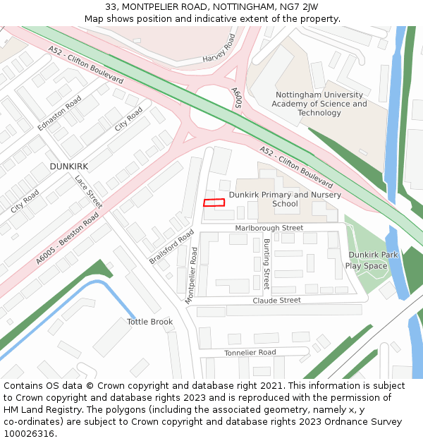 33, MONTPELIER ROAD, NOTTINGHAM, NG7 2JW: Location map and indicative extent of plot