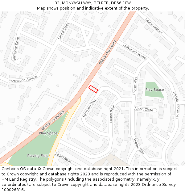 33, MONYASH WAY, BELPER, DE56 1FW: Location map and indicative extent of plot