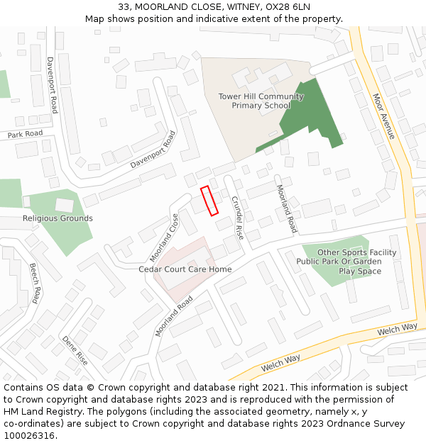 33, MOORLAND CLOSE, WITNEY, OX28 6LN: Location map and indicative extent of plot