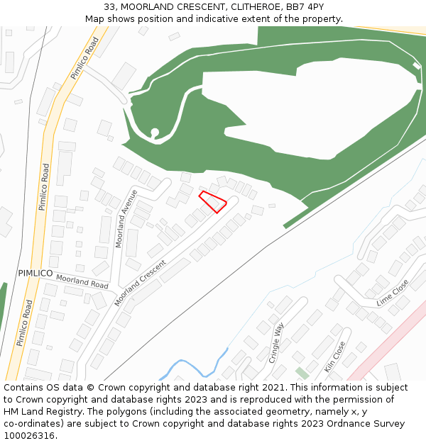 33, MOORLAND CRESCENT, CLITHEROE, BB7 4PY: Location map and indicative extent of plot